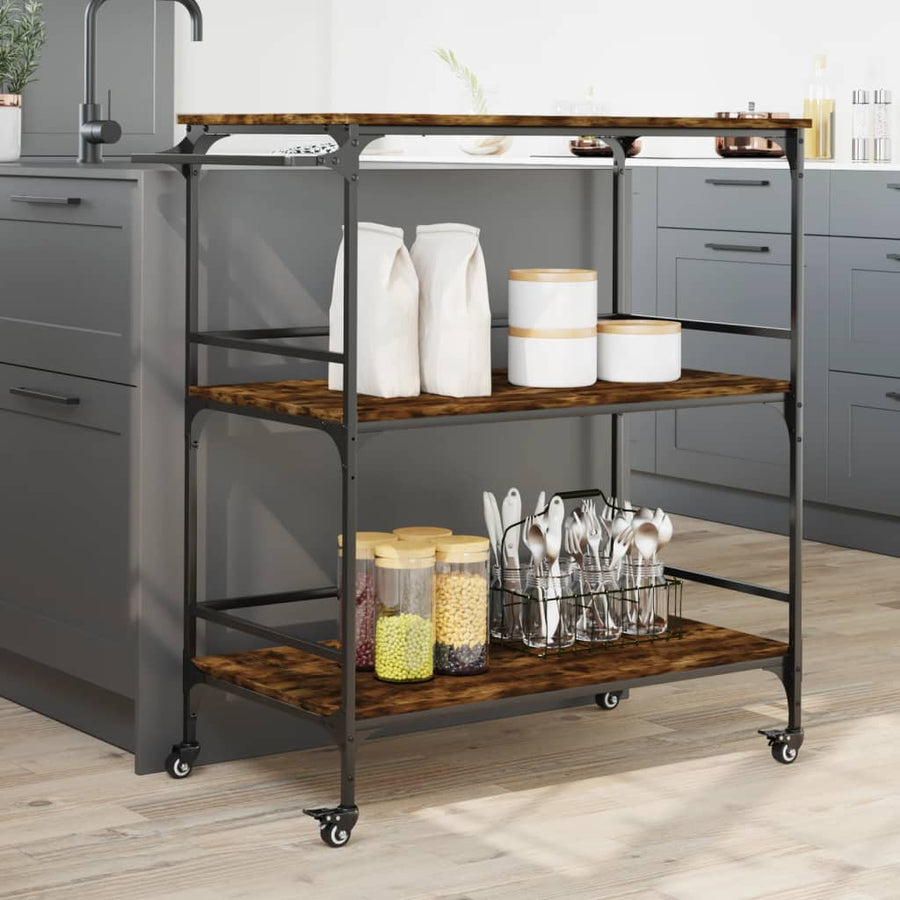 Keukentrolley 100,5X50X105 Cm Bewerkt Hout Gerookt Eikenkleurig Groen