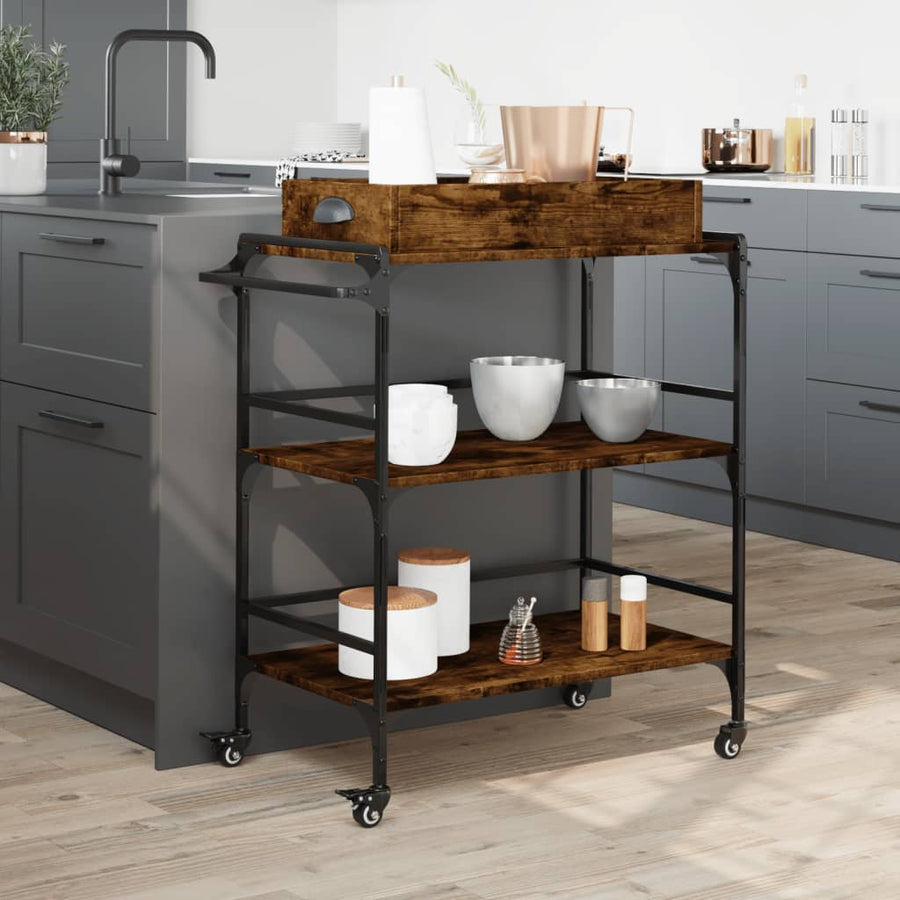Keukentrolley 81,5X41X92,5 Cm Bewerkt Hout Gerookt Eikenkleurig