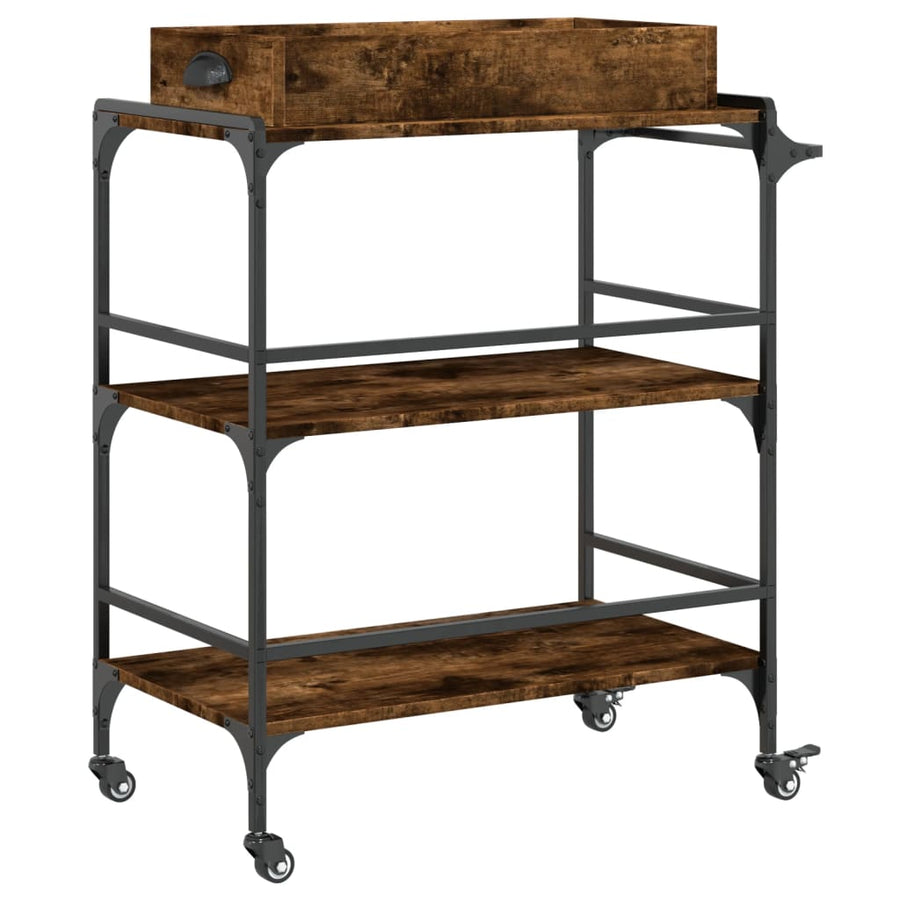 Keukentrolley 81,5X41X92,5 Cm Bewerkt Hout Gerookt Eikenkleurig