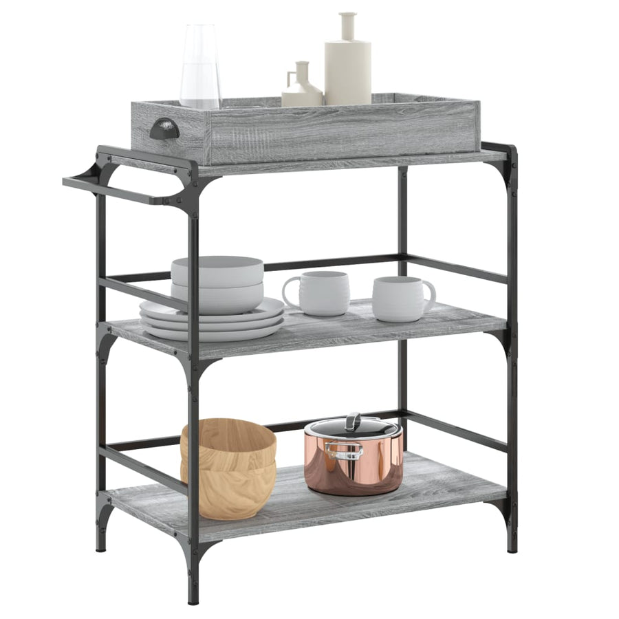 Keukentrolley 81,5X41X92,5 Cm Bewerkt Hout Grijs Sonoma Eiken