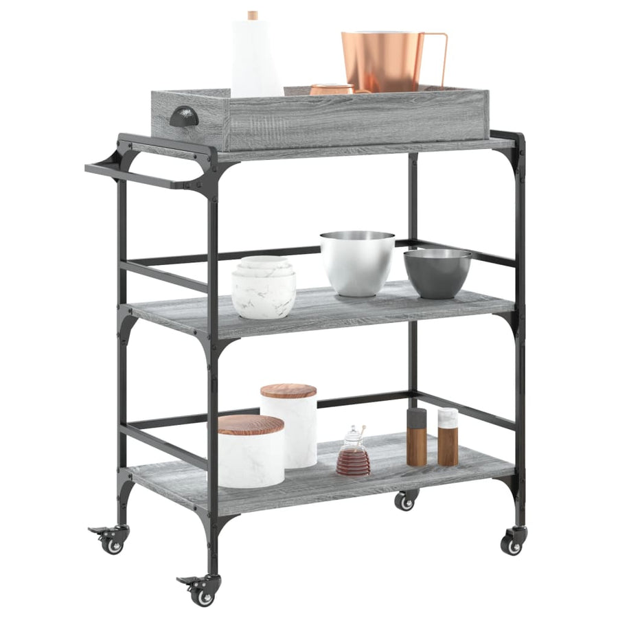 Keukentrolley 81,5X41X92,5 Cm Bewerkt Hout Grijs Sonoma Eiken