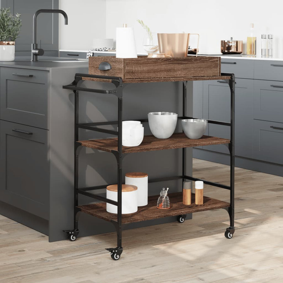 Keukentrolley 81,5X41X92,5 Cm Bewerkt Hout Bruin Eikenkleurig