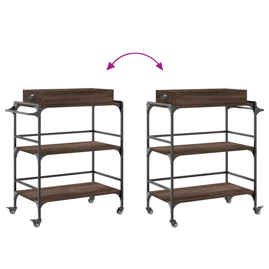 Keukentrolley 81,5X41X92,5 Cm Bewerkt Hout Bruin Eikenkleurig