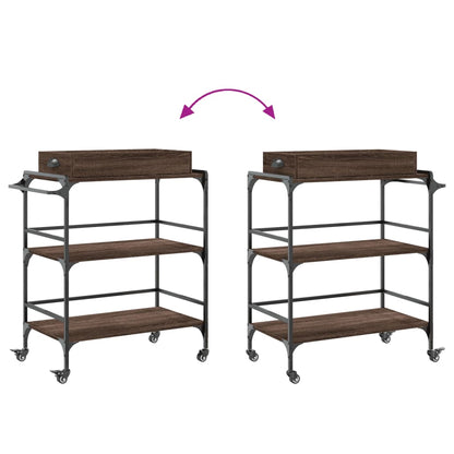 Keukentrolley 81,5X41X92,5 Cm Bewerkt Hout Bruin Eikenkleurig