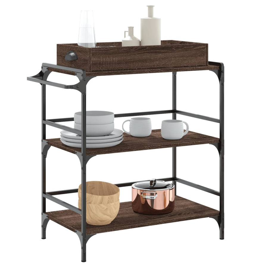 Keukentrolley 81,5X41X92,5 Cm Bewerkt Hout Bruin Eikenkleurig