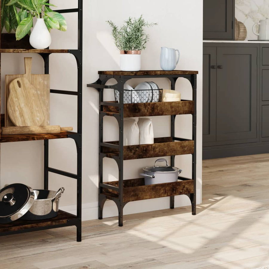 Keukentrolley 53X20X76 Cm Bewerkt Hout Gerookt Eikenkleurig