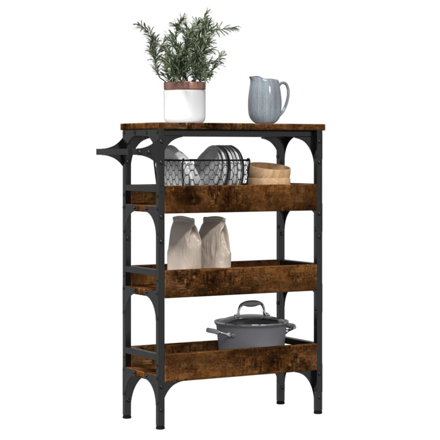 Keukentrolley 53X20X76 Cm Bewerkt Hout Gerookt Eikenkleurig