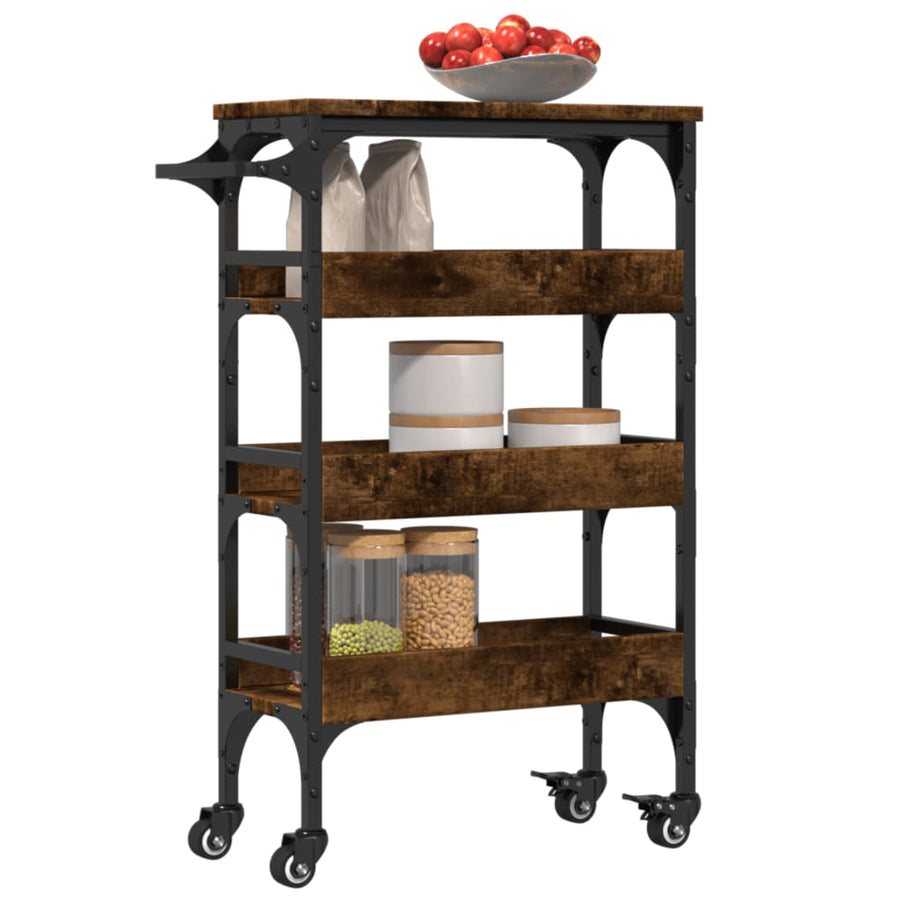 Keukentrolley 53X20X76 Cm Bewerkt Hout Gerookt Eikenkleurig