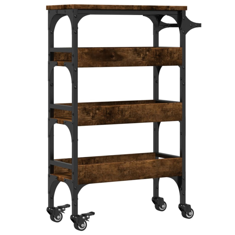 Keukentrolley 53X20X76 Cm Bewerkt Hout Gerookt Eikenkleurig