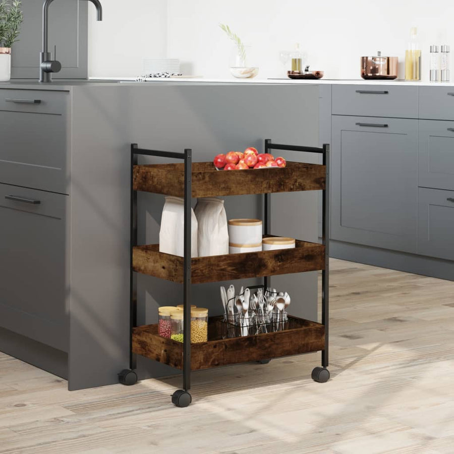 Keukentrolley 50X30X70 Cm Bewerkt Hout Gerookt Eikenkleurig