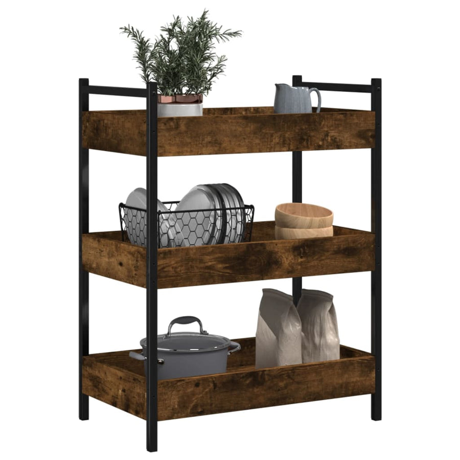 Keukentrolley 50X30X70 Cm Bewerkt Hout Gerookt Eikenkleurig