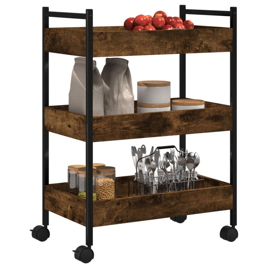 Keukentrolley 50X30X70 Cm Bewerkt Hout Gerookt Eikenkleurig