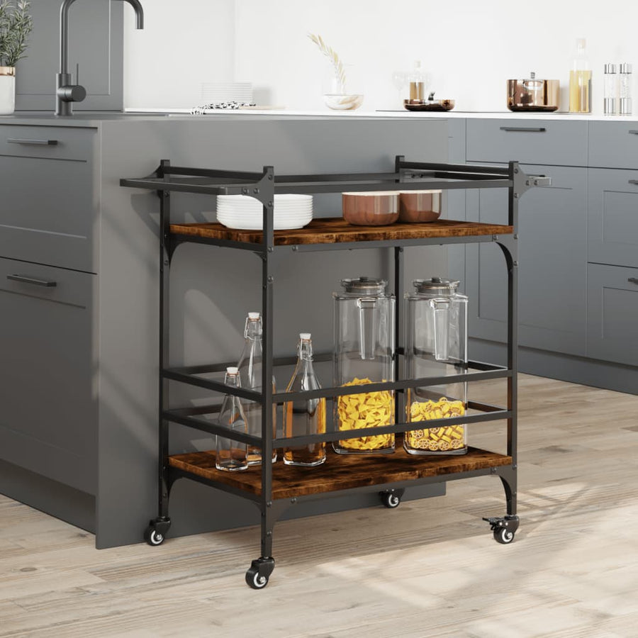 Keukentrolley 82X40X78,5 Cm Bewerkt Hout Gerookt Eikenkleurig