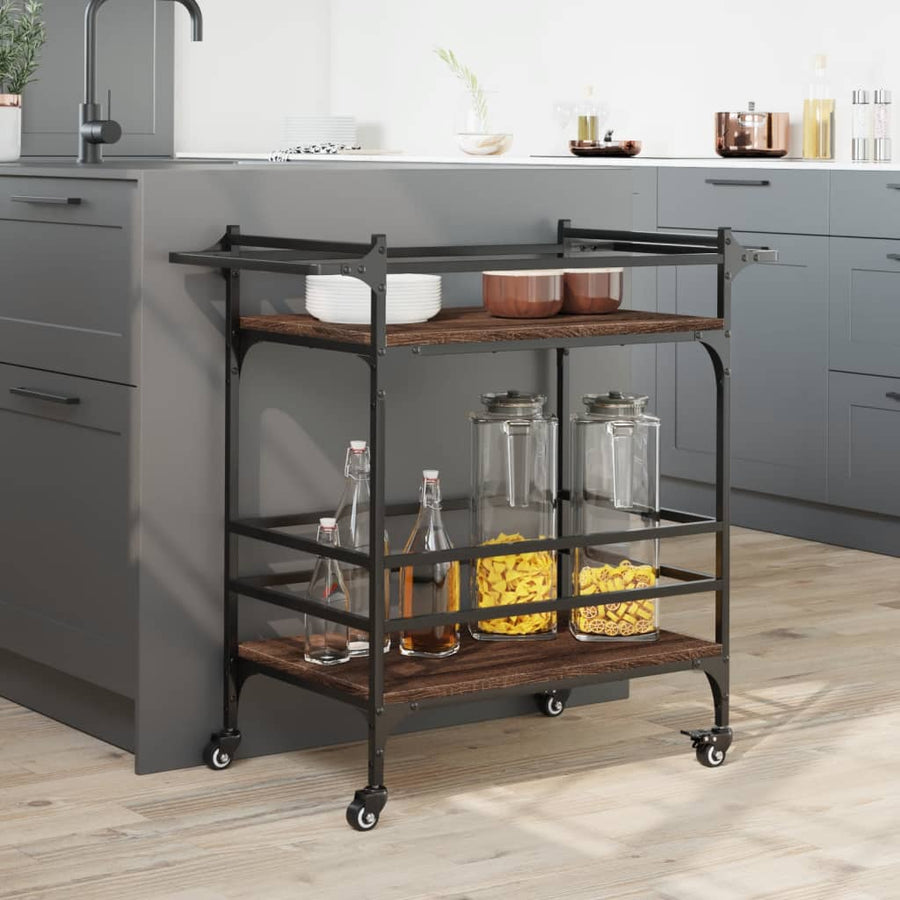 Keukentrolley 82X40X78,5 Cm Bewerkt Hout Bruin Eikenkleurig