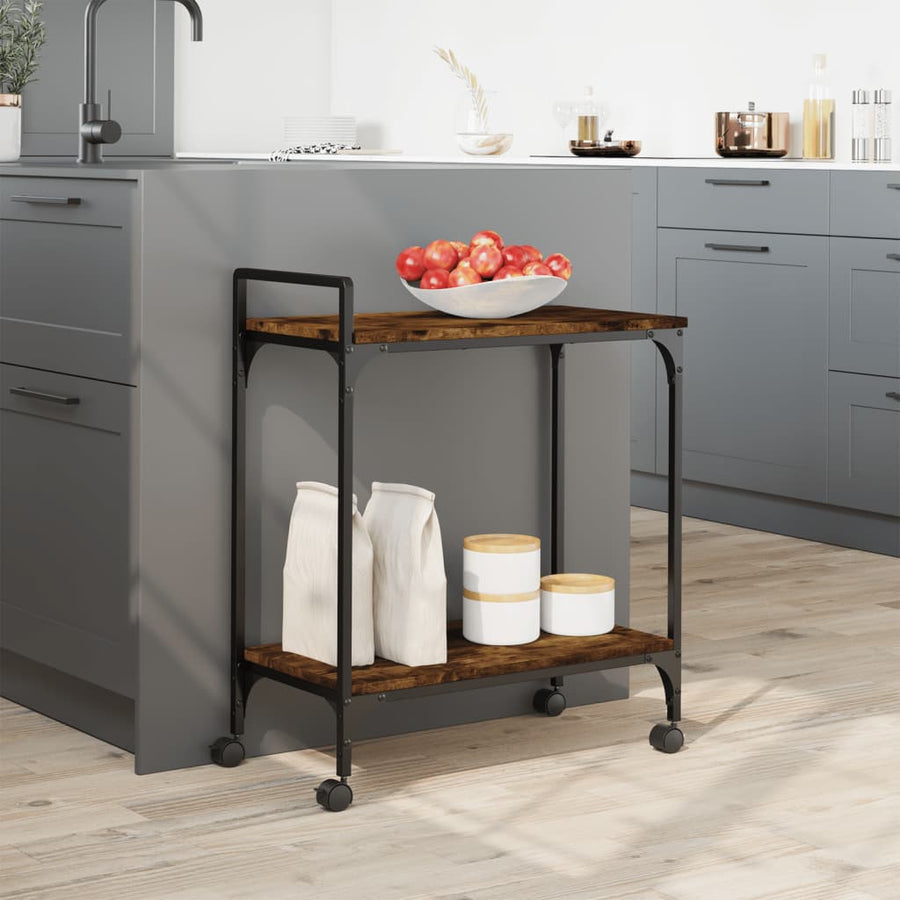 Keukentrolley 60,5X31X72,5 Cm Bewerkt Hout Kleurig Gerookt eiken