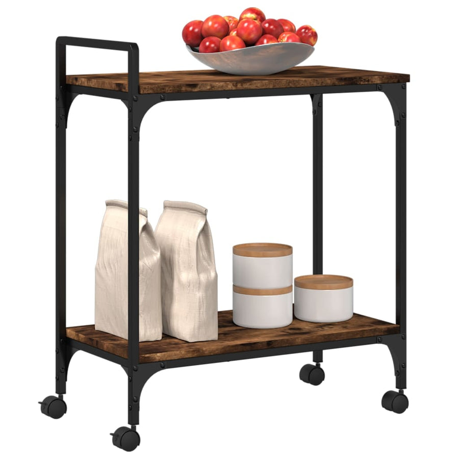 Keukentrolley 60,5X31X72,5 Cm Bewerkt Hout Kleurig Gerookt eiken
