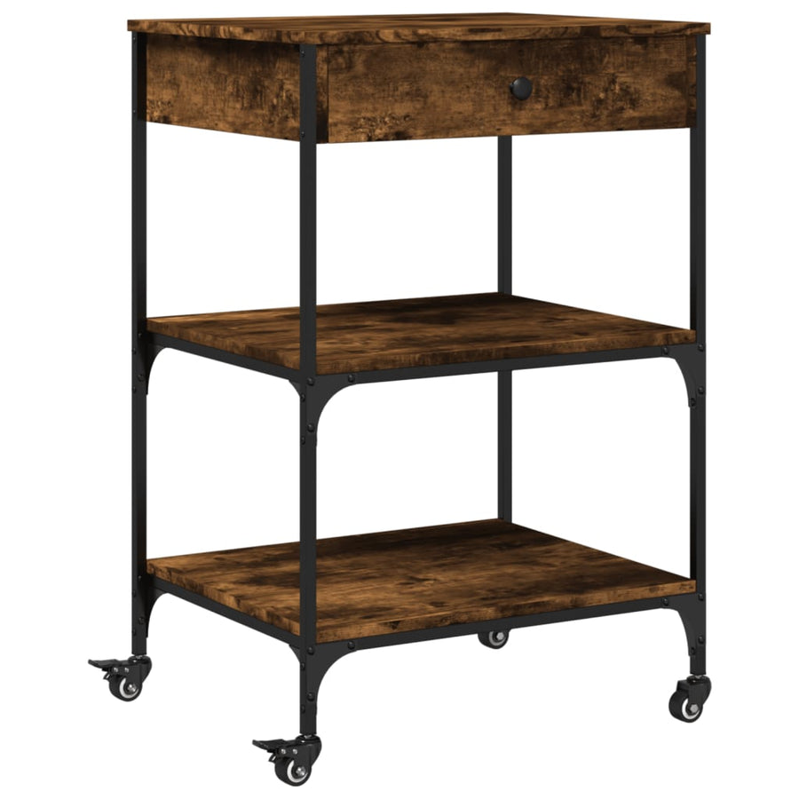 Keukentrolley 60X48X89,5 Cm Bewerkt Hout Gerookt Eikenkleurig