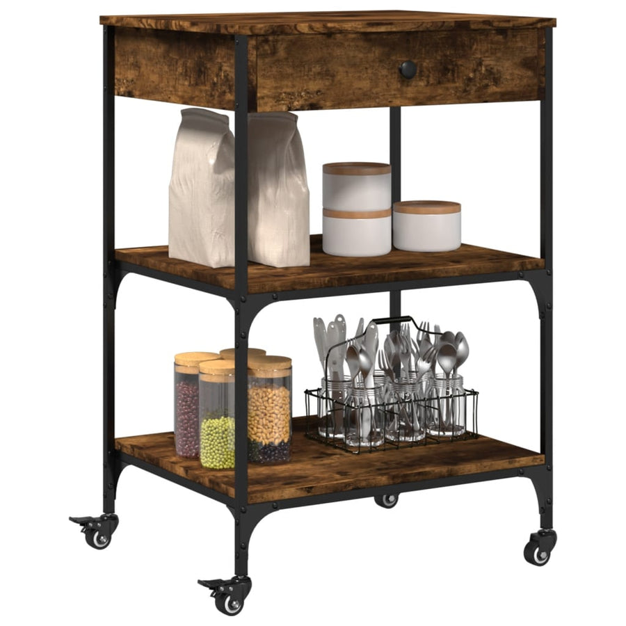 Keukentrolley 60X48X89,5 Cm Bewerkt Hout Gerookt Eikenkleurig