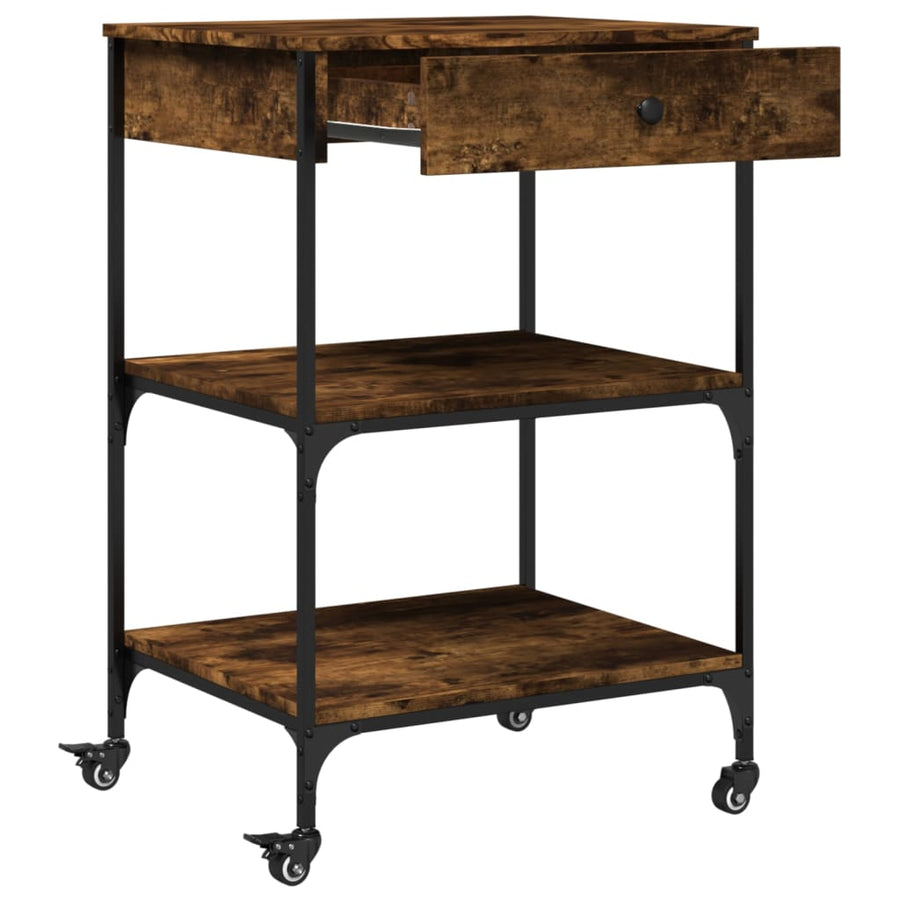 Keukentrolley 60X48X89,5 Cm Bewerkt Hout Gerookt Eikenkleurig