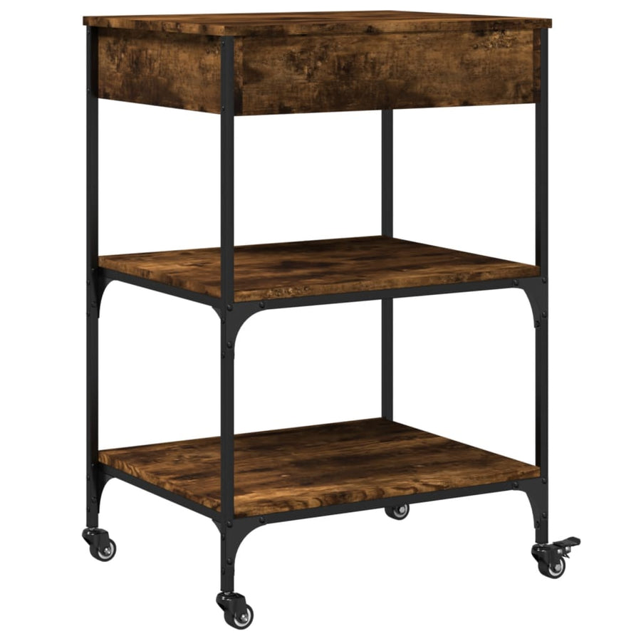 Keukentrolley 60X48X89,5 Cm Bewerkt Hout Gerookt Eikenkleurig