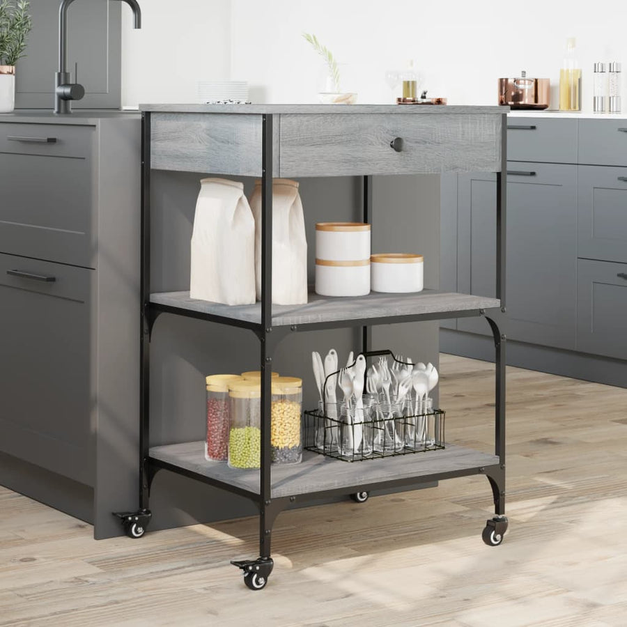 Keukentrolley 60X48X89,5 Cm Bewerkt Hout Grijs Sonoma Eiken