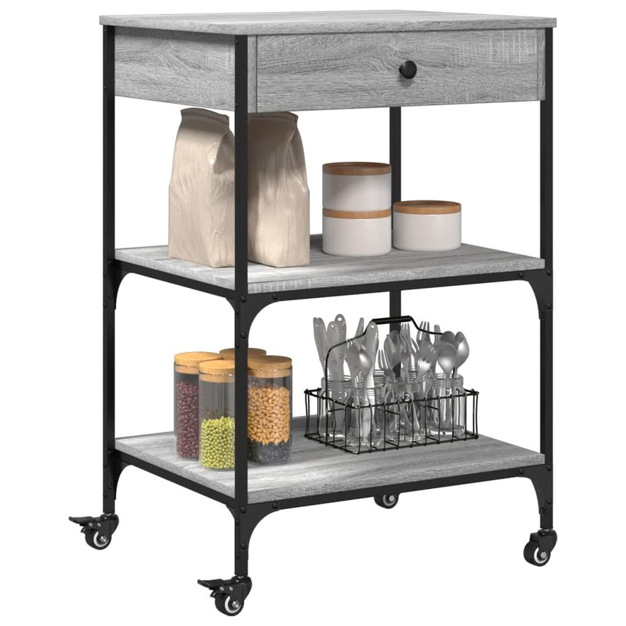 Keukentrolley 60X48X89,5 Cm Bewerkt Hout Grijs Sonoma Eiken