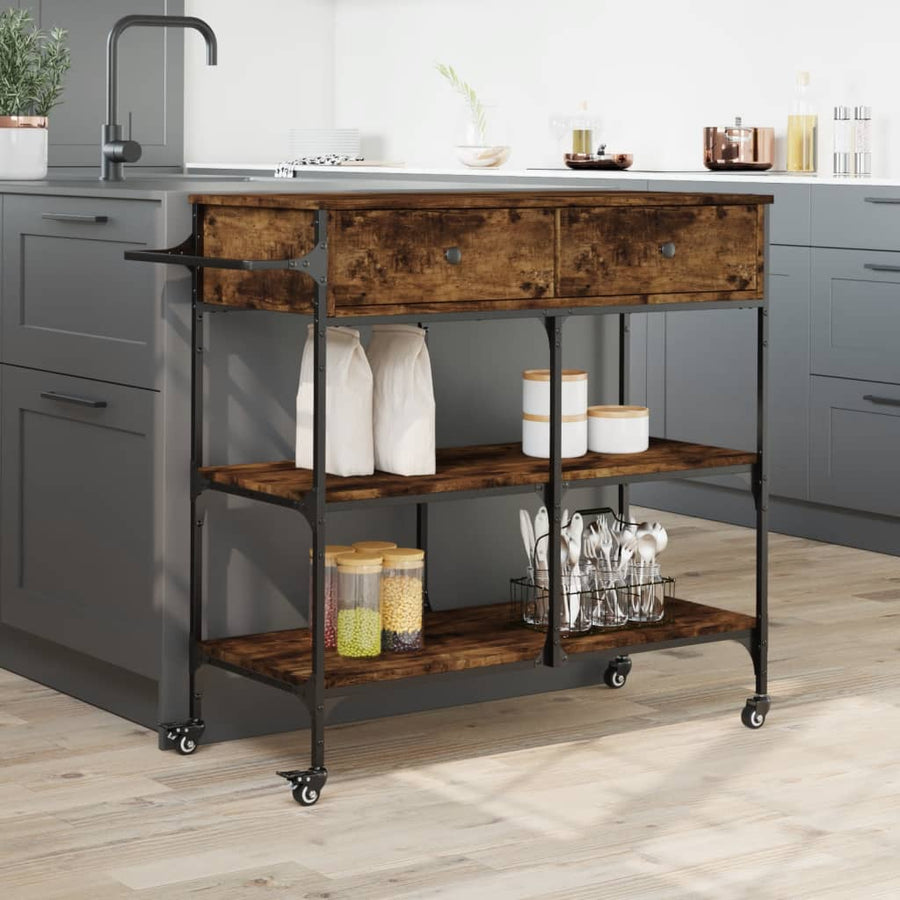 Keukentrolley 105X42X95 Cm Bewerkt Hout Gerookt Eikenkleurig