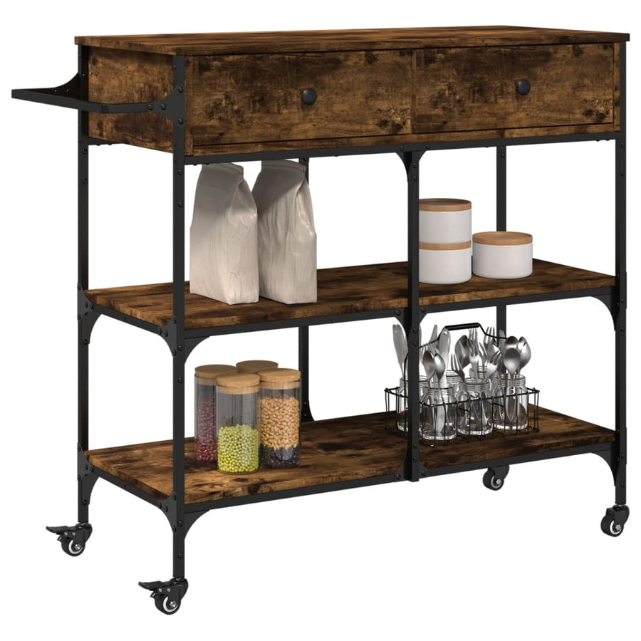 Keukentrolley 105X42X95 Cm Bewerkt Hout Gerookt Eikenkleurig