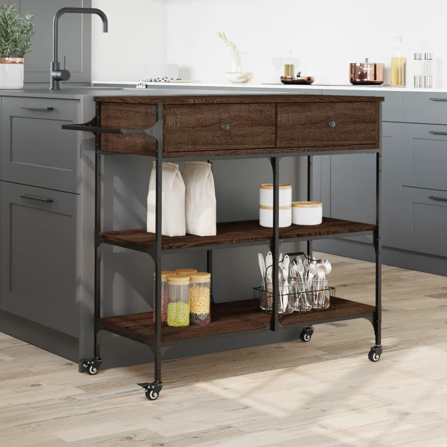 Keukentrolley 105X42X95 Cm Bewerkt Hout Bruin Eikenkleurig