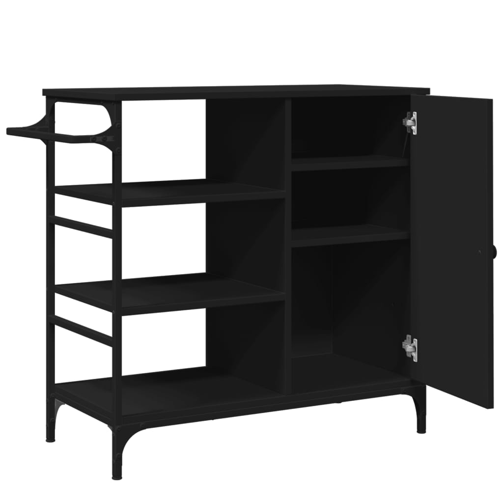 Keukentrolley 87,5X38,5X84,5 Cm Bewerkt Hout Zwart