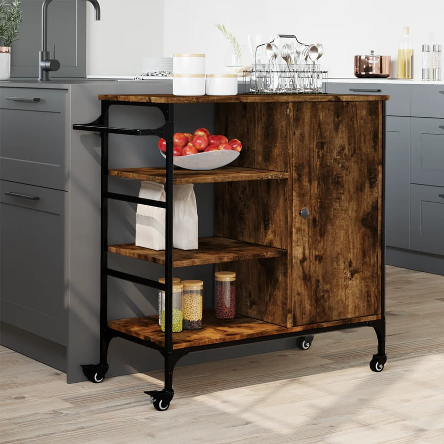 Keukentrolley 87,5X38,5X84,5 Cm Bewerkt Hout Gerookt Eikenkleur