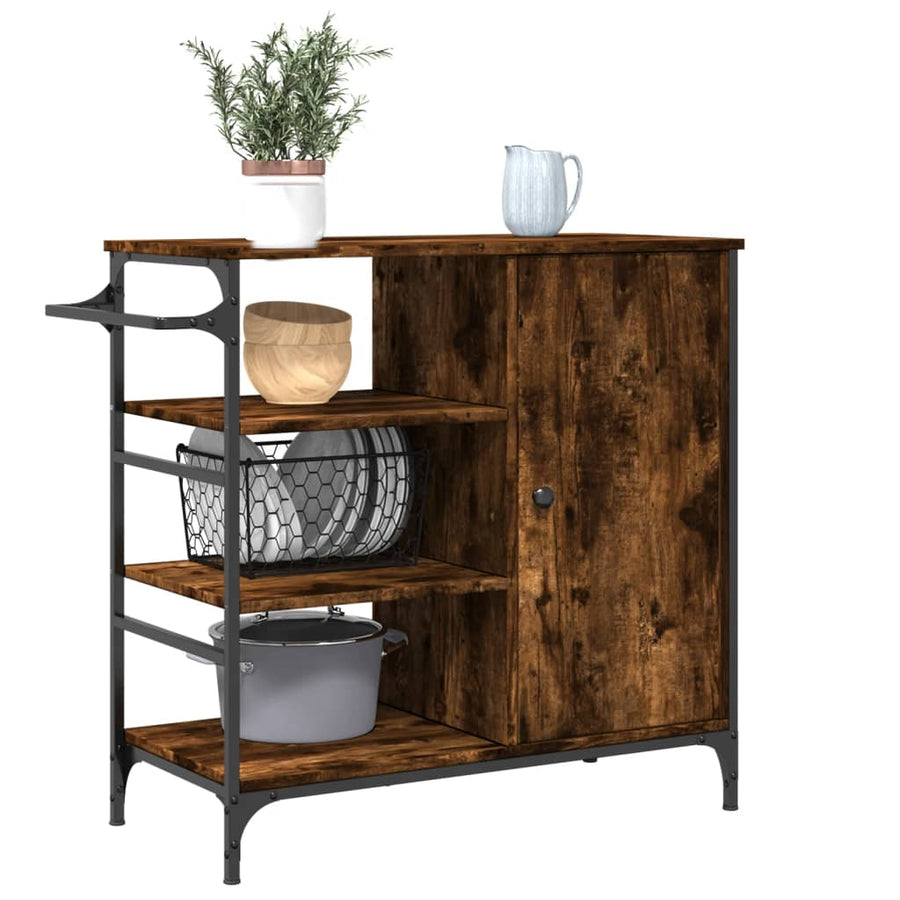 Keukentrolley 87,5X38,5X84,5 Cm Bewerkt Hout Gerookt Eikenkleur
