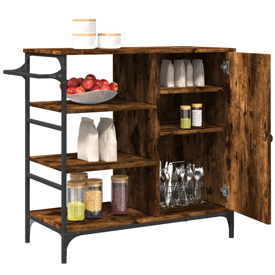 Keukentrolley 87,5X38,5X84,5 Cm Bewerkt Hout Gerookt Eikenkleur