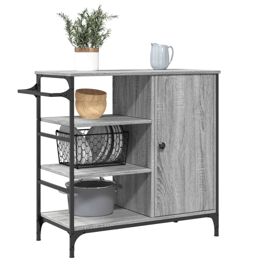 Keukentrolley 87,5X38,5X84,5 Cm Bewerkt Hout Grijs Sonoma Eiken