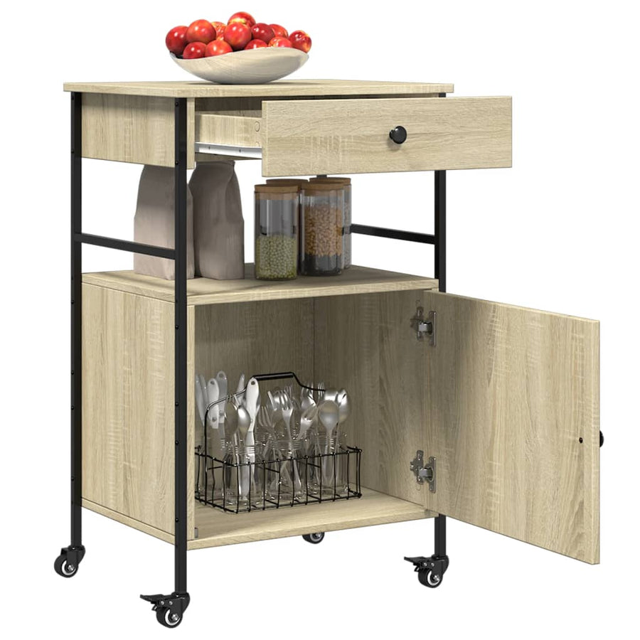 Keukentrolley 56X43X89,5 Cm Bewerkt Hout Sonoma Eikenkleurig