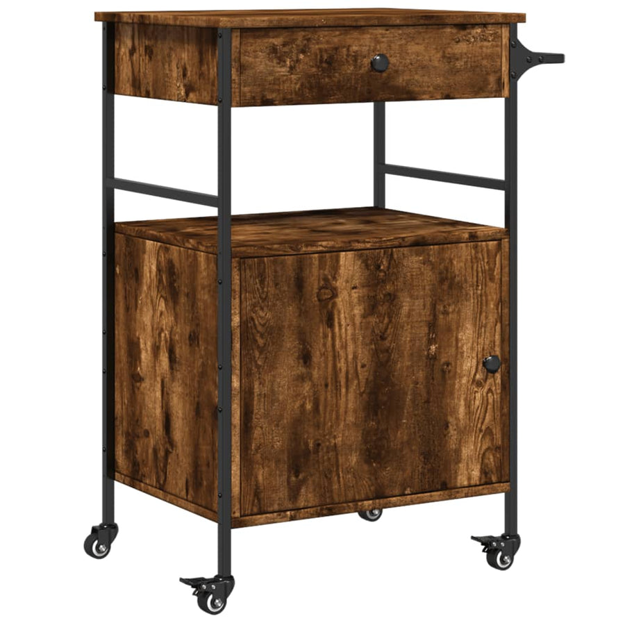 Keukentrolley 56X43X89,5 Cm Bewerkt Hout Gerookt Eikenkleurig