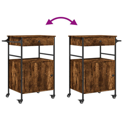 Keukentrolley 56X43X89,5 Cm Bewerkt Hout Gerookt Eikenkleurig