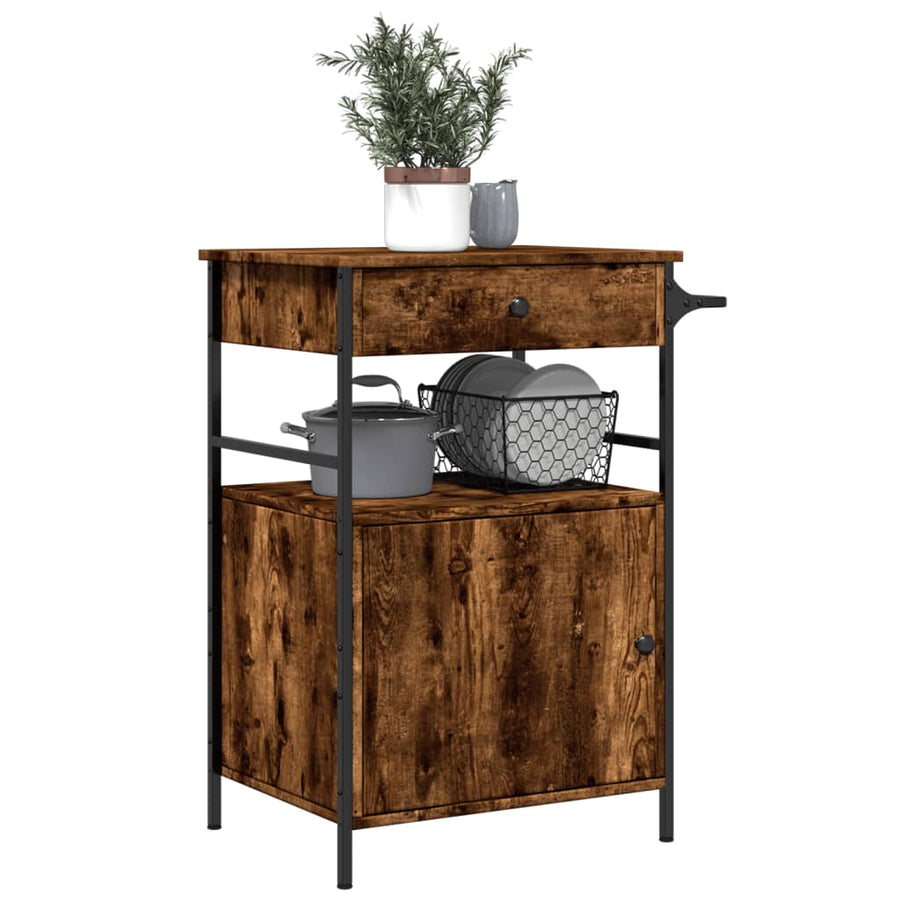 Keukentrolley 56X43X89,5 Cm Bewerkt Hout Gerookt Eikenkleurig