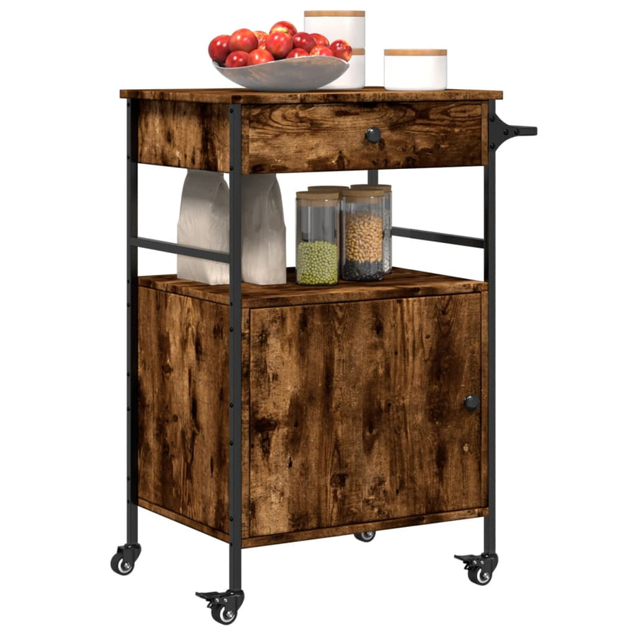 Keukentrolley 56X43X89,5 Cm Bewerkt Hout Gerookt Eikenkleurig