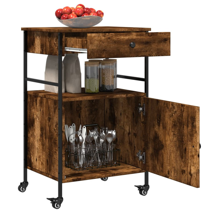 Keukentrolley 56X43X89,5 Cm Bewerkt Hout Gerookt Eikenkleurig