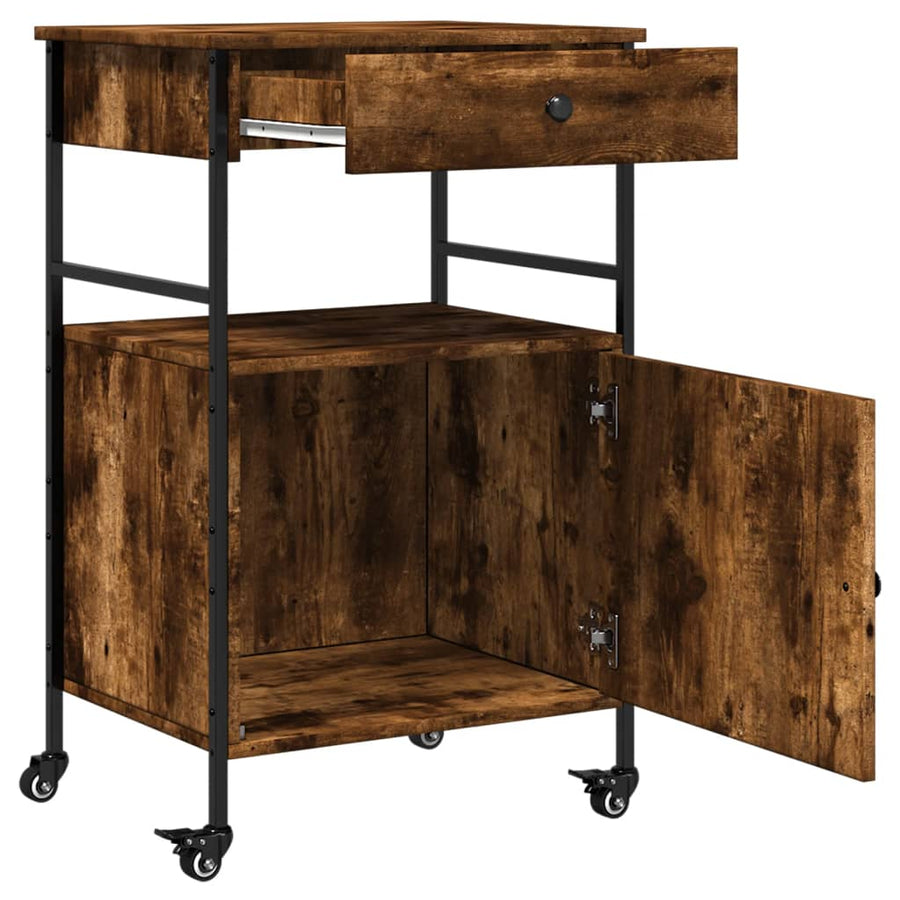 Keukentrolley 56X43X89,5 Cm Bewerkt Hout Gerookt Eikenkleurig