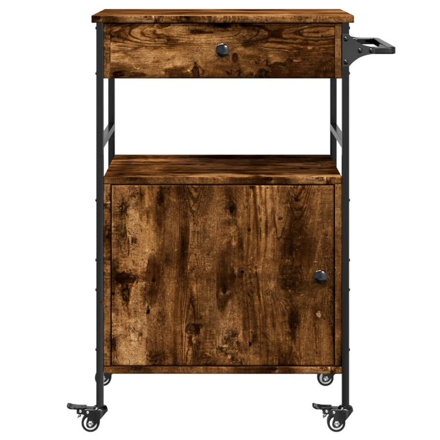 Keukentrolley 56X43X89,5 Cm Bewerkt Hout Gerookt Eikenkleurig