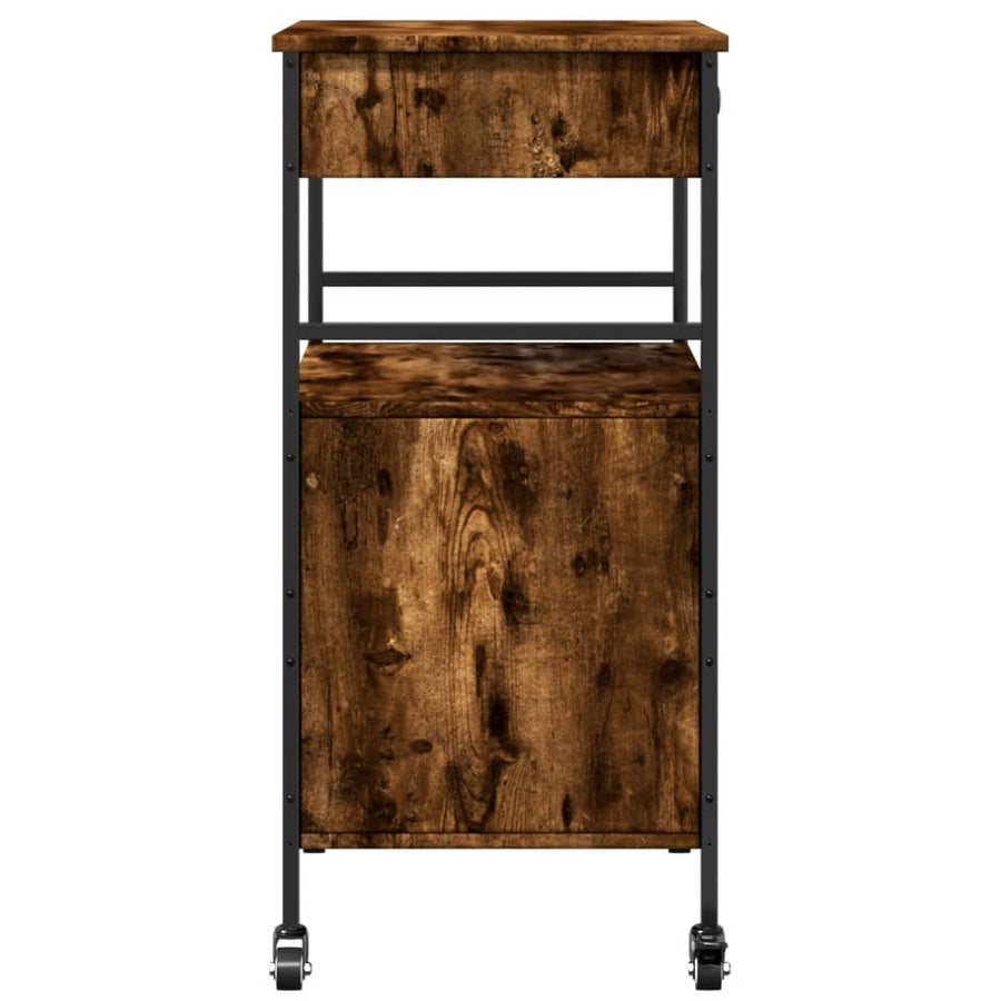 Keukentrolley 56X43X89,5 Cm Bewerkt Hout Gerookt Eikenkleurig