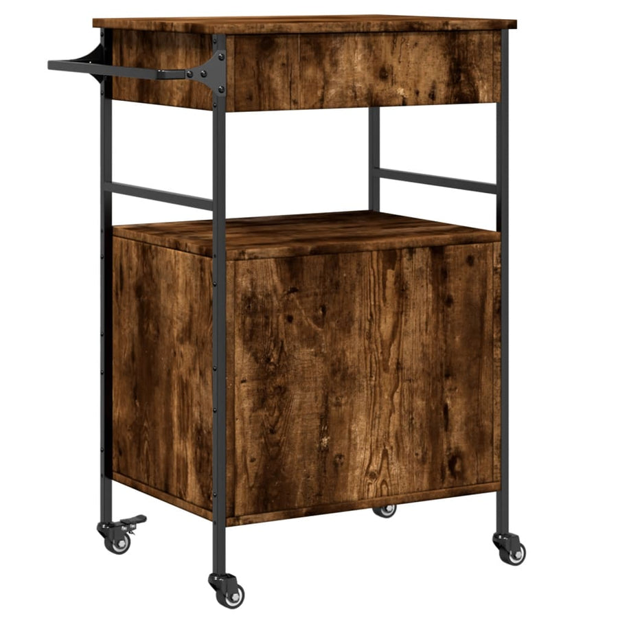 Keukentrolley 56X43X89,5 Cm Bewerkt Hout Gerookt Eikenkleurig