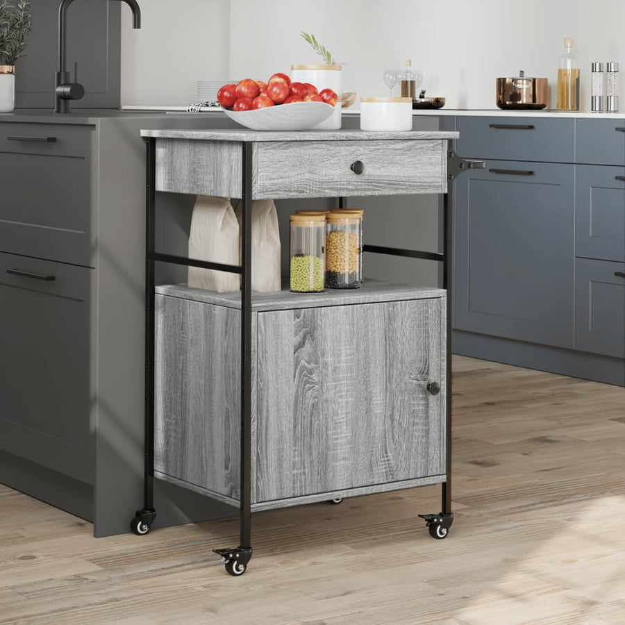 Keukentrolley 56X43X89,5 Cm Bewerkt Hout Grijs Sonoma Eiken
