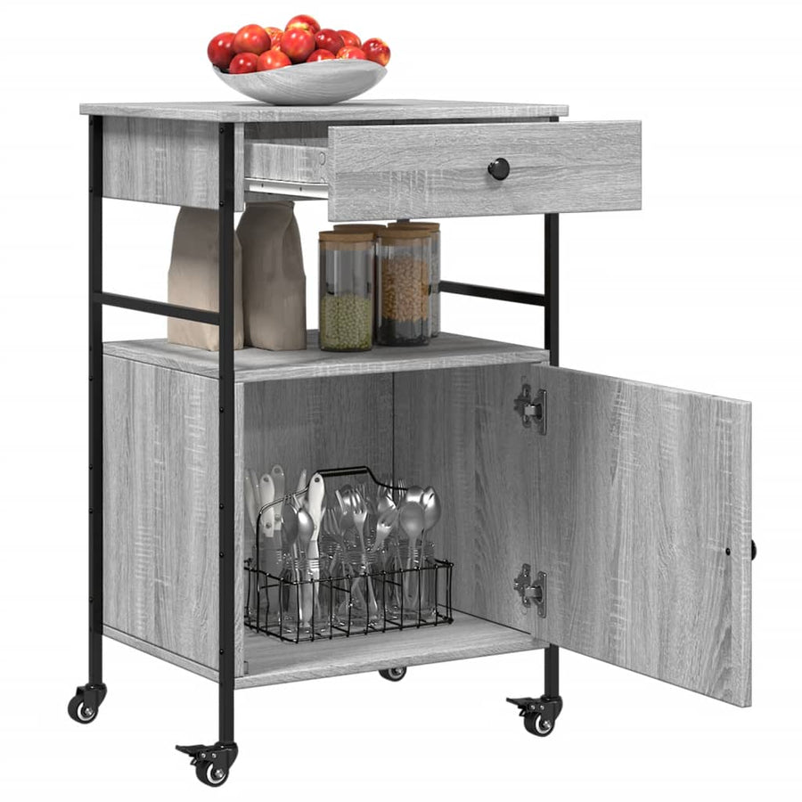 Keukentrolley 56X43X89,5 Cm Bewerkt Hout Grijs Sonoma Eiken