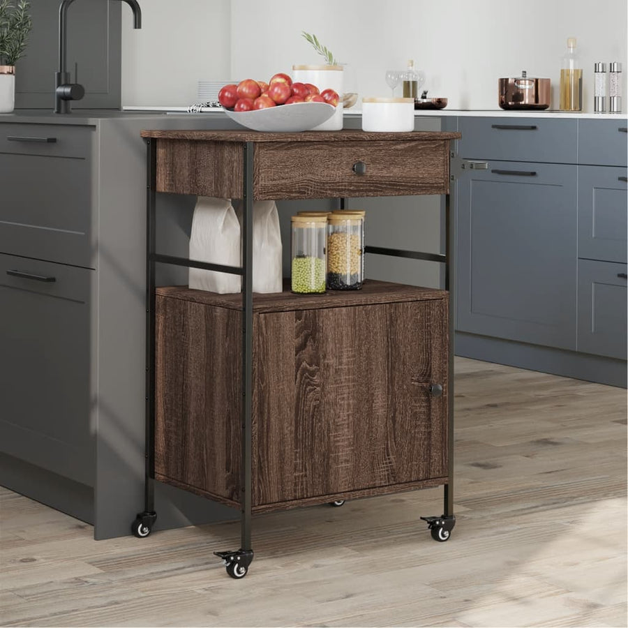 Keukentrolley 56X43X89,5 Cm Bewerkt Hout Bruin Eikenkleurig