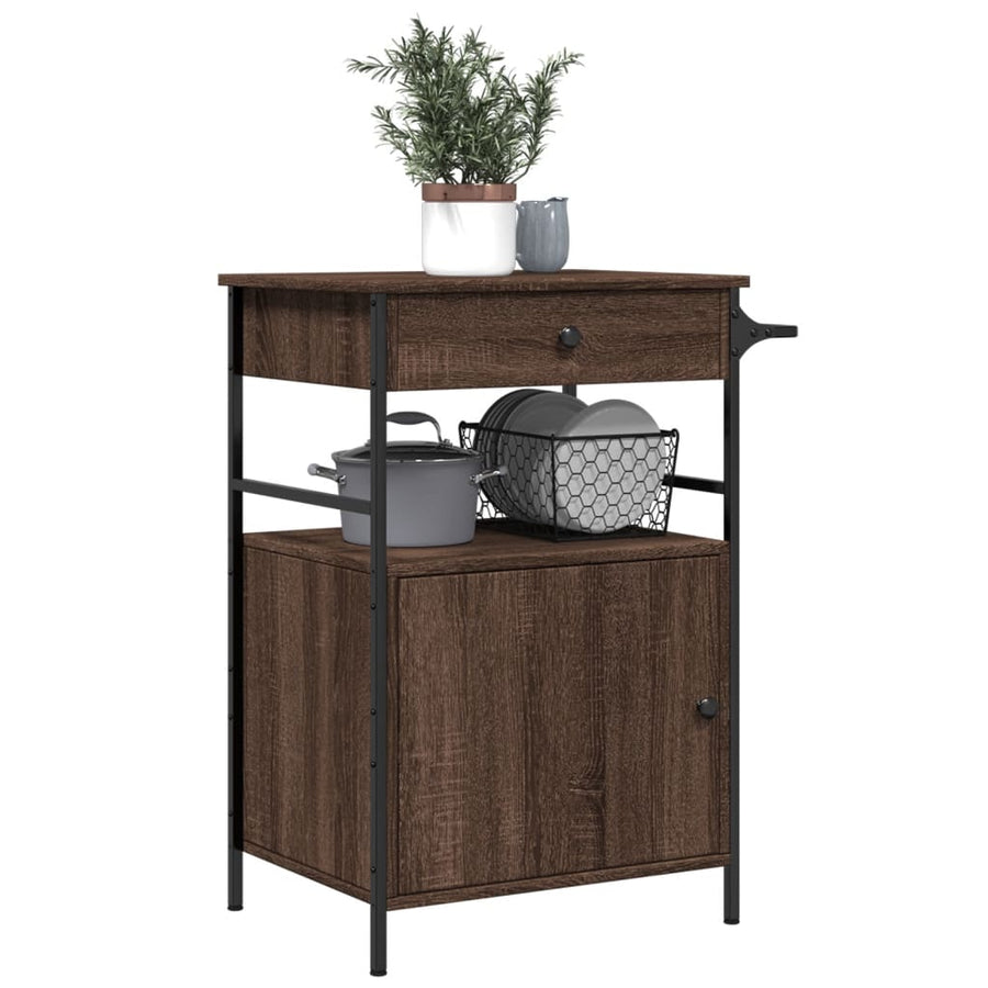 Keukentrolley 56X43X89,5 Cm Bewerkt Hout Bruin Eikenkleurig