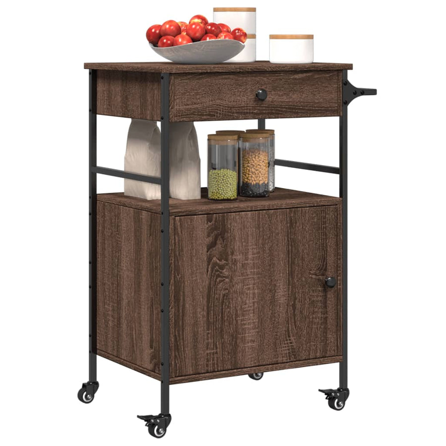 Keukentrolley 56X43X89,5 Cm Bewerkt Hout Bruin Eikenkleurig
