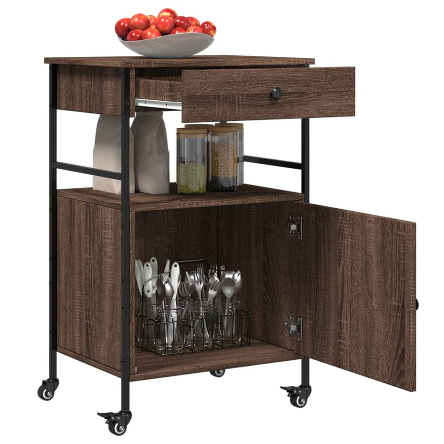 Keukentrolley 56X43X89,5 Cm Bewerkt Hout Bruin Eikenkleurig